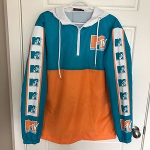Retro style MTV colorblock 1/4 zip windbreaker (M)